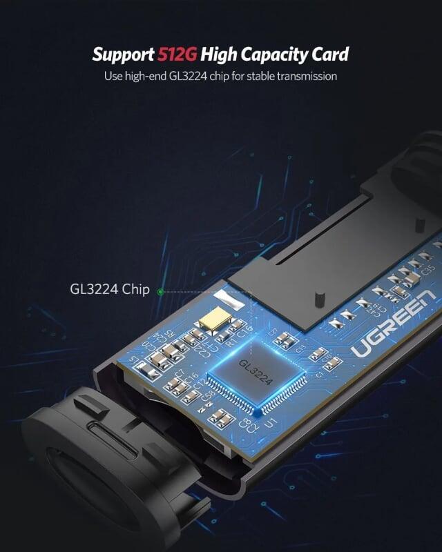 Ugreen UG50706CM185TK Màu Xám Đầu đọc thẻ nhớ TYPE C + USB 3.0 sang TF + SD - HÀNG CHÍNH HÃNG