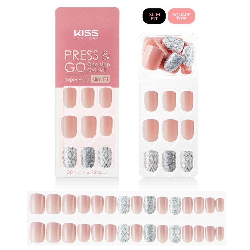 Bộ 30 Móng Tay Gel Dán Press &amp; Go Kiss New York Nail Box - Diamond Pattern (KPNS14K)