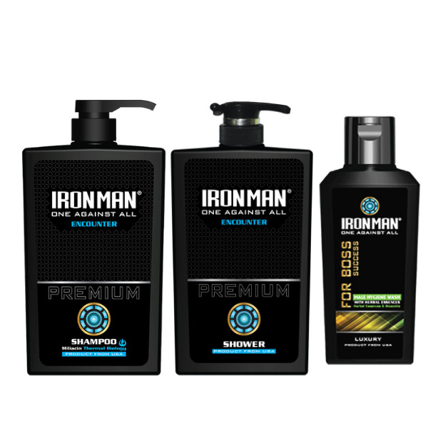 Combo dầu gội + Sữa tắm nhiệt Ironman Encounter 650g + Dung dịch vệ sinh nam tinh chất thảo dược Ironman for Boss 120g