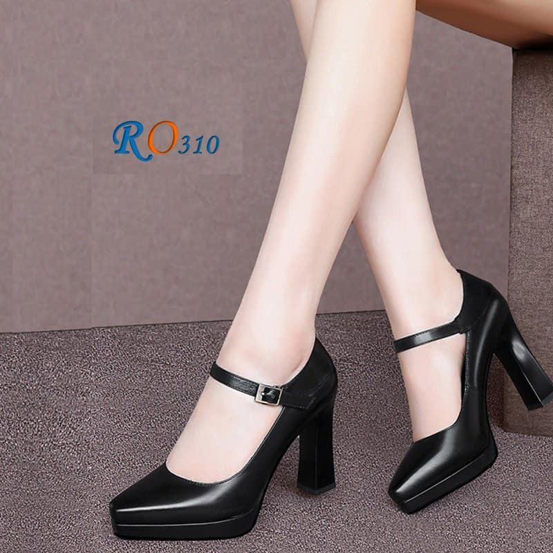 Giày sandal gót trụ da thật cao cấp ROSATA RO310 cao 8.5p mũi nhọn - đen, đỏ - HÀNG VIỆT NAM - BKSTORE