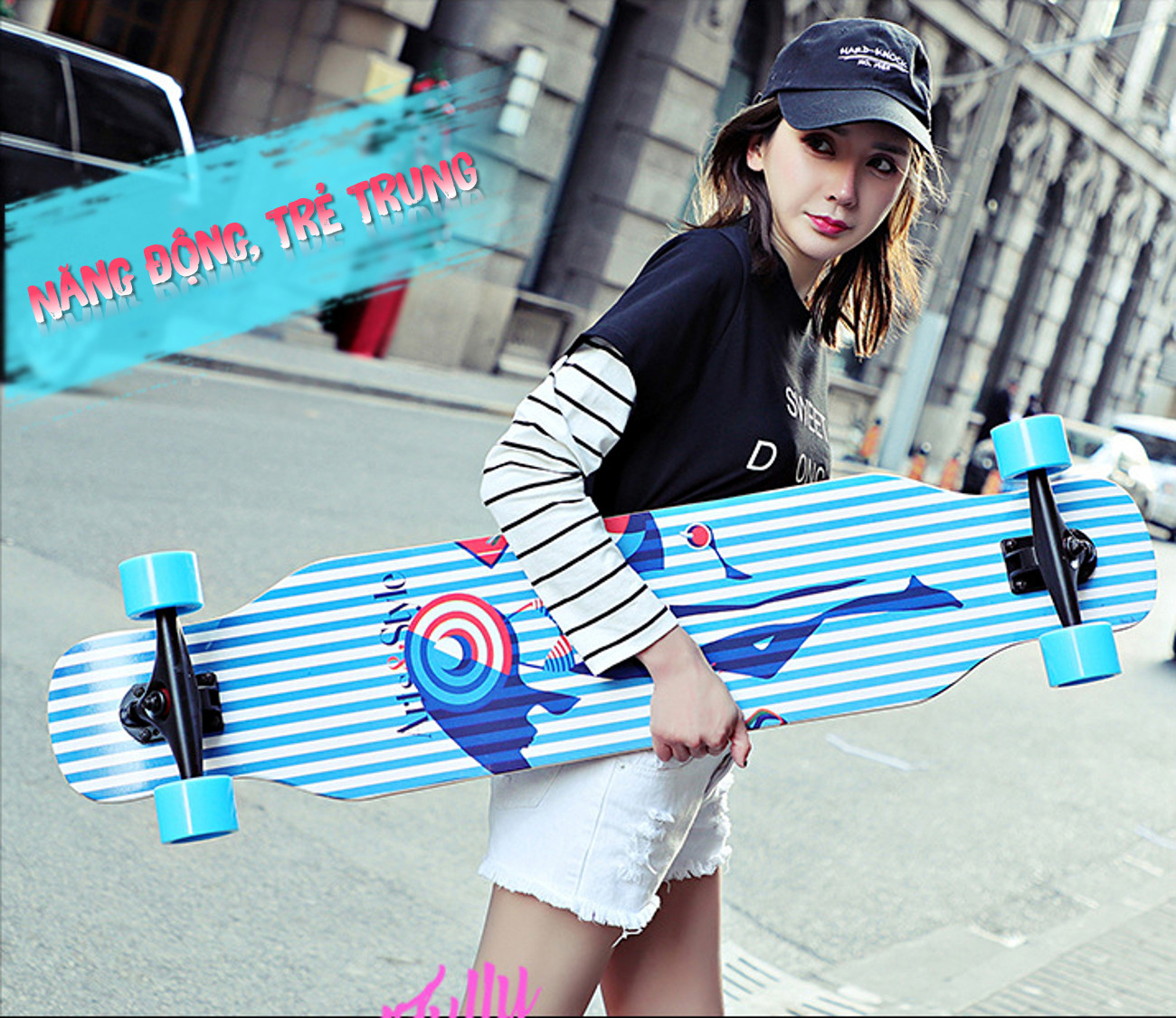 Ván Trượt Thể Thao Sport &amp; Dancing Longboard Skating 107 cm - Ván Trượt Có Nhám Chống Trượt, Ván Trượt Gỗ Chống Nước Cực Tốt Chịu Lực Tốt, Ván trượt Nữ