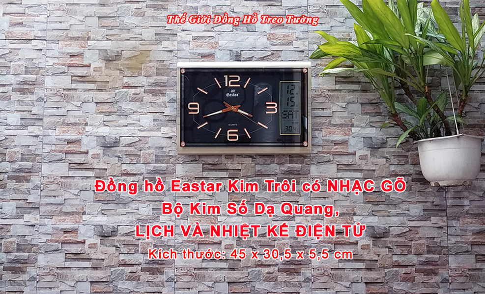 Đồng Hồ Cao Cấp EASTAR Có DẠ QUANG & LỊCH và NHIỆT KẾ ĐIỆN TỬ - Máy KIM TRÔI - Tặng Pin Maxell - Decor Trang Trí Nhà - BH 1 Năm