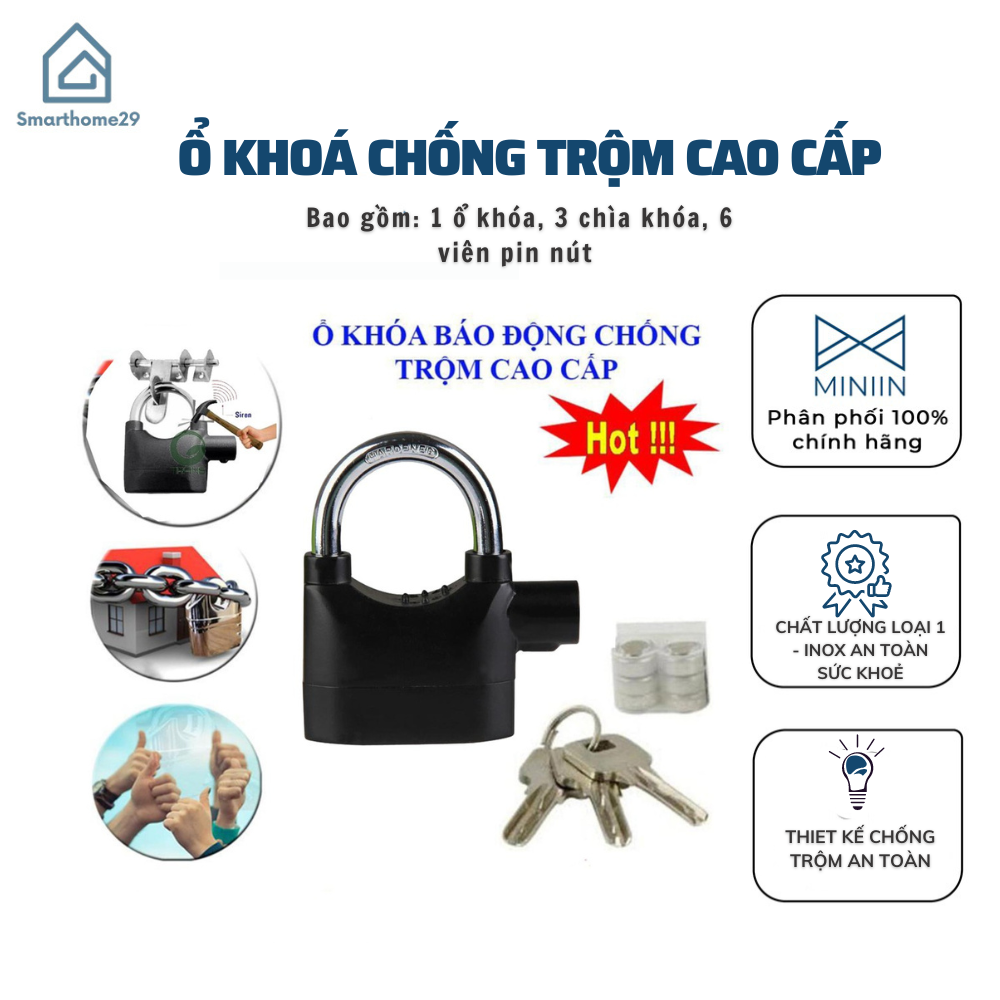 Khóa Chống Trộm Xe Máy Ổ Khoá Nhà Báo Động Tự Kêu To Khi Bị Tác Động Lực - Hàng Chính Hãng MINIIN