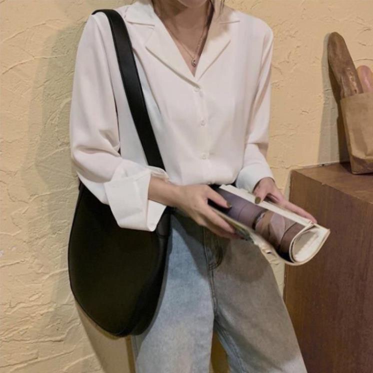 Áo Sơ Mi Nữ Tay Dài, Sơ Mi Form Rộng Oversize Phong Cách Vintage Màu Trơn Cơ Bản Đi Chơi Đi Làm Đều Thích Hợp.