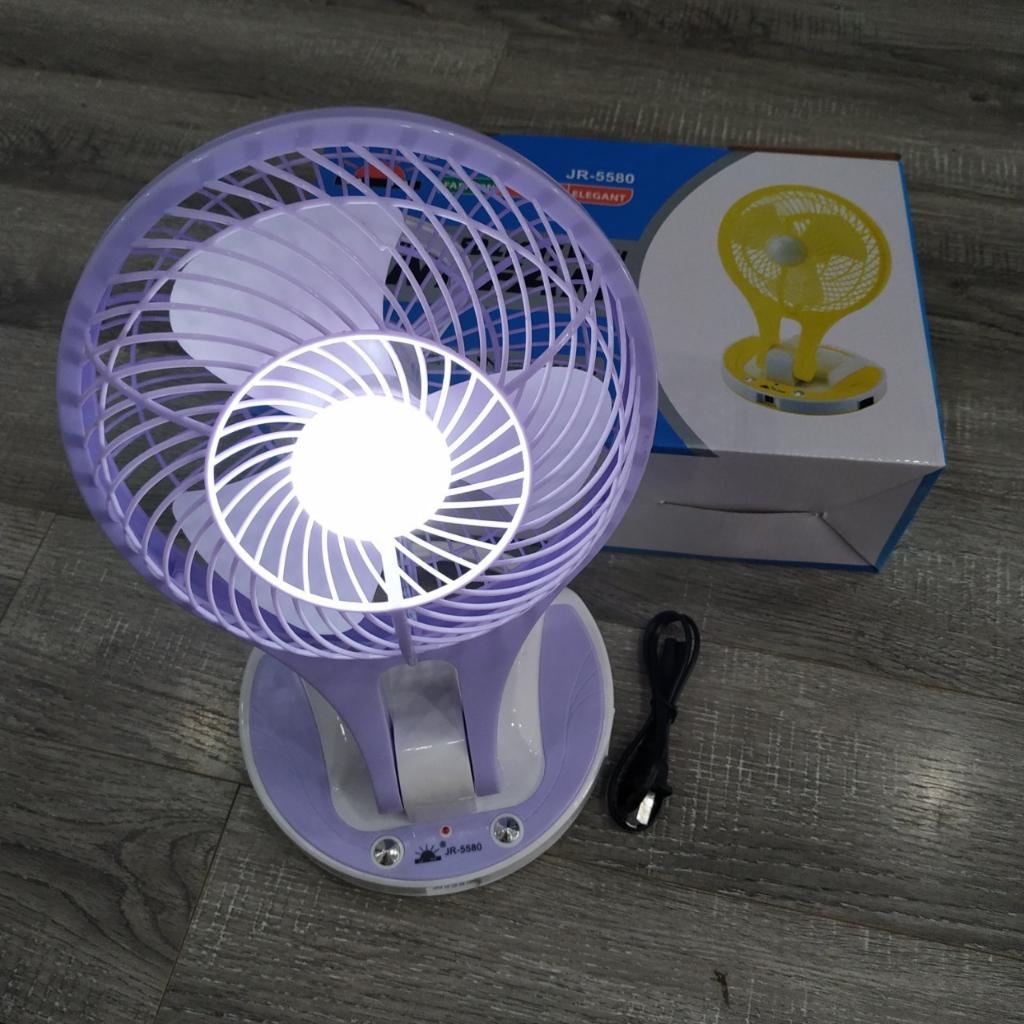 Quạt 3 Cánh Sạc Điện Có Đèn JR-5580 - Quạt MiniFan JR-5580 sạc tích điện đèn Led gấp gọn.