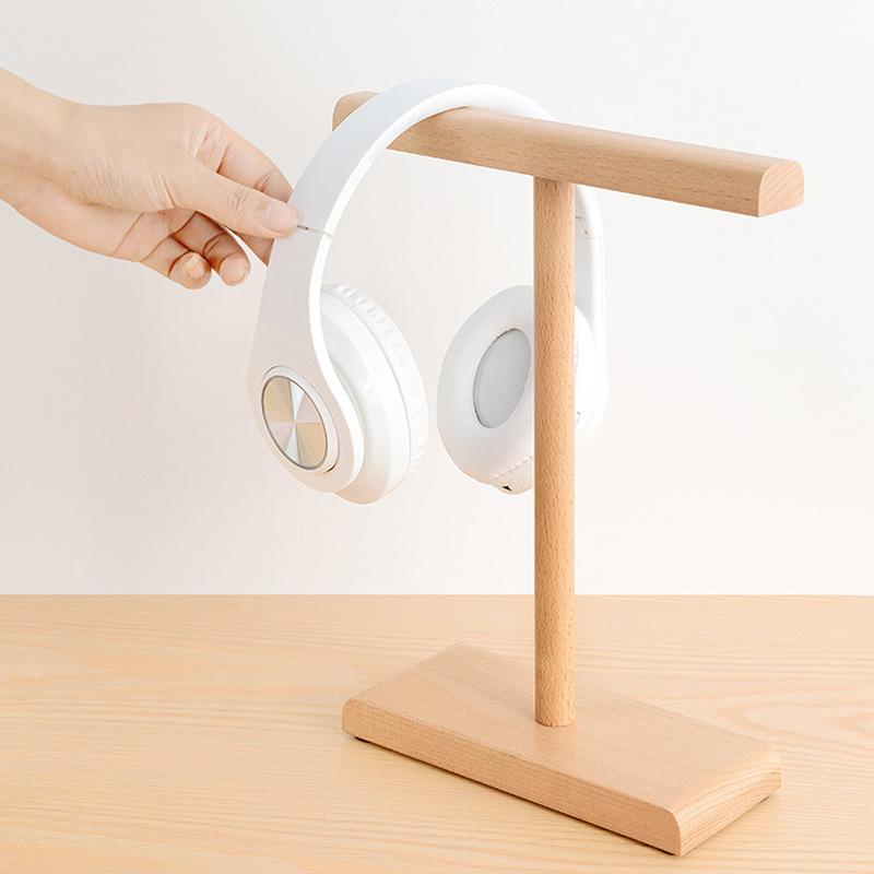 Lưu trữ giá đỡ tai nghe bằng gỗ nguyên khối để bàn thuận lợi nhất hiển thị sáng tạo móc treo tai nghe gắn trên đầu đế giá đỡ ba chiều đơn giản