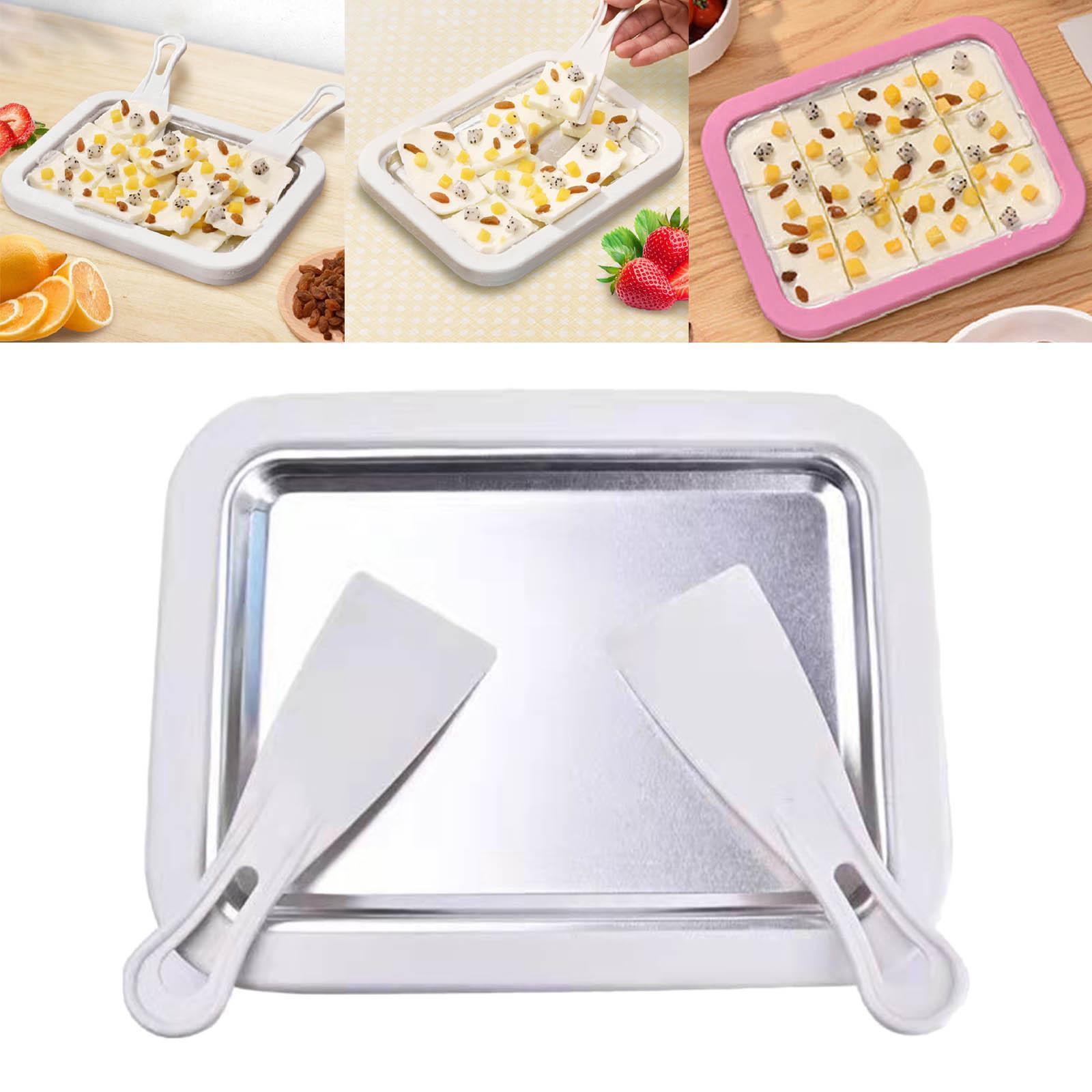 Instant Ice Cream Maker Pan and Scraper Set, Food Grade Stainless Steel, Sweet Fried Food Plate, Family Use