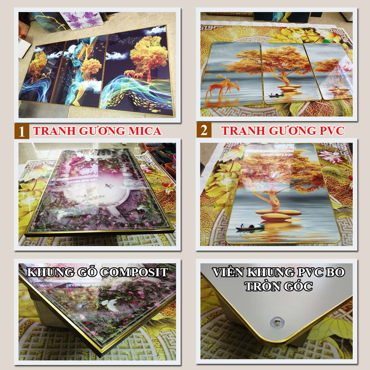 Bộ tranh gương ÁNH TRĂNG 3 bức. Gồm 2 lựa chọn bề mặt PVC hoặc mica trong suốt, 2 lựa chọn viền khung ms: 0192017193L1