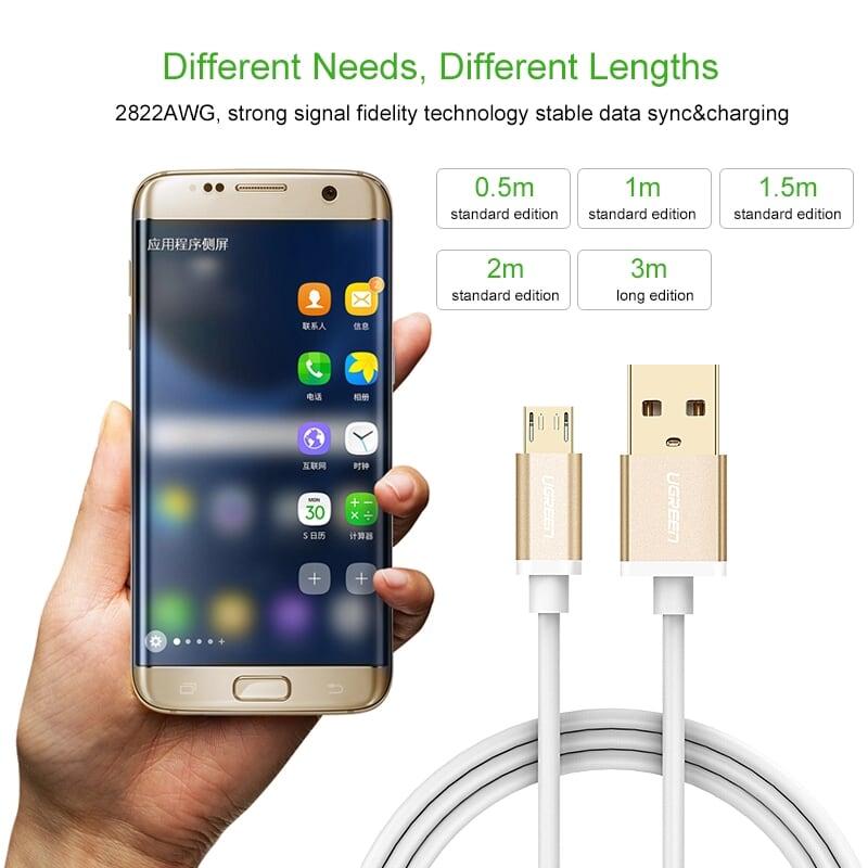 Ugreen UG30658US134TK 0.25M màu Vàng Cáp sạc truyền dữ liệu USB 2.0 sang MICRO USB đầu mạ vàng - HÀNG CHÍNH HÃNG