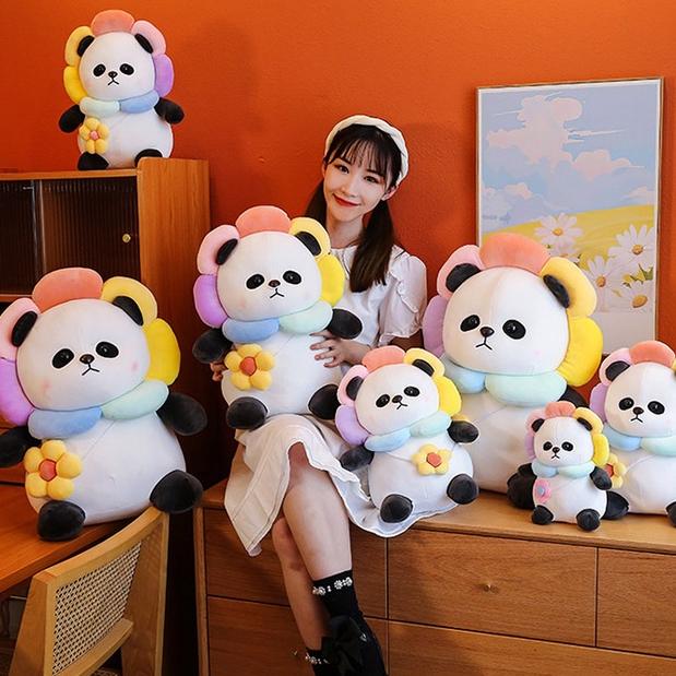 Gấu bông gấu trúc bông hoa đáng yêu, Gấu mặt hoa siêu cute