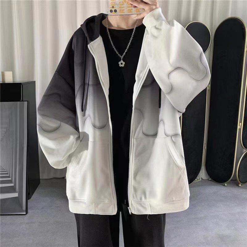 Áo khoác có mũ trùm dáng rộng tay dài màu loang phong cách Hàn Quốc thời trang xuân thu size M-5XL dành cho nam và nữ