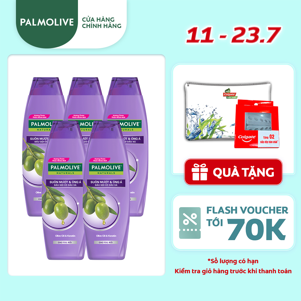 Bộ 5 chai dầu gội kèm dầu xả Palmolive Suôn Mượt Óng Ả từ Keratin 180ml/chai