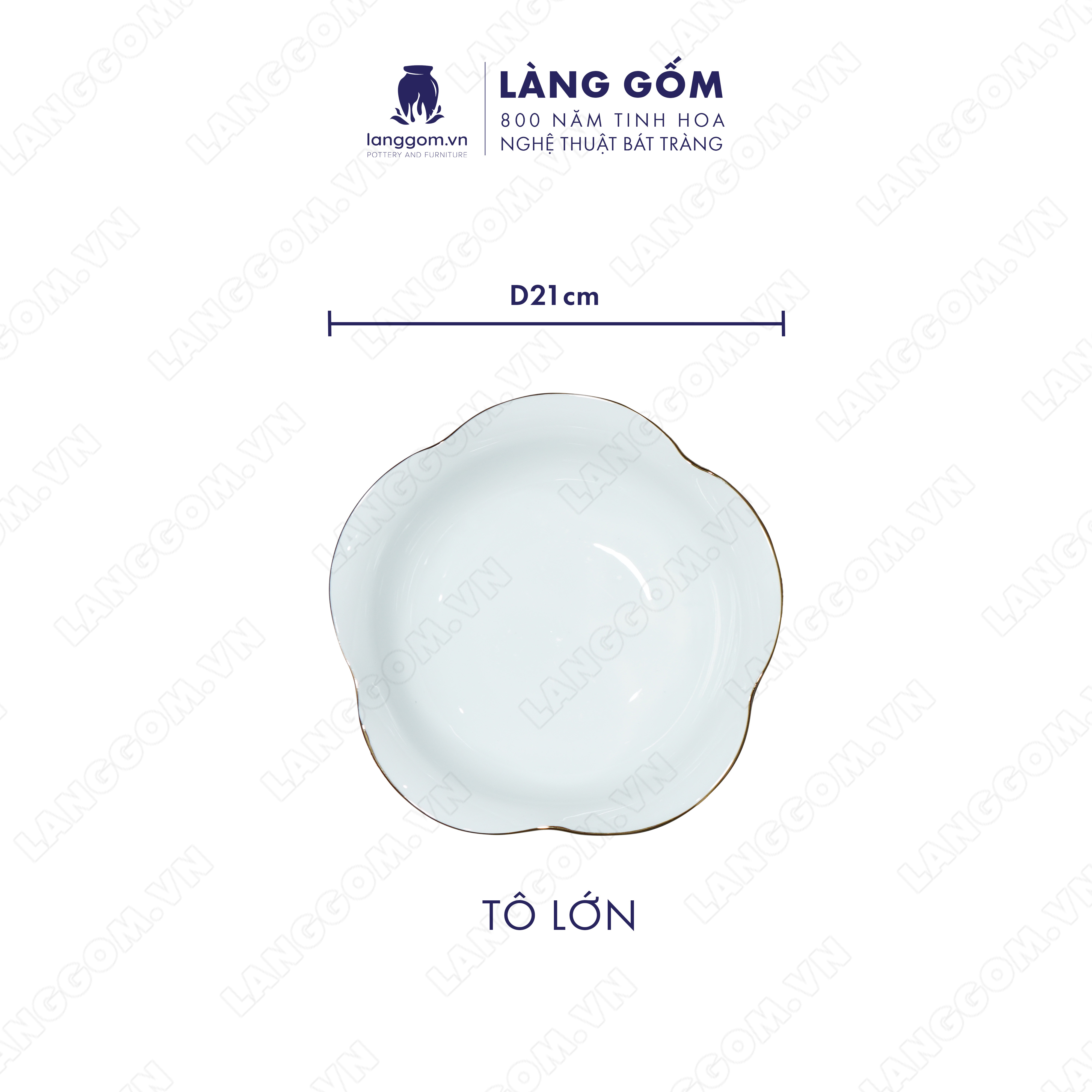 Bộ bàn ăn mặt trời Men trắng vẽ chỉ vàng - Size: 45 cm - Gốm sứ Bát Tràng - langgom.vn