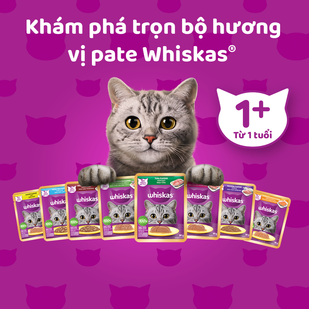 Thức Ăn Cho Mèo Trưởng Thành Dạng Sốt WHISKAS - 80g (12 gói)