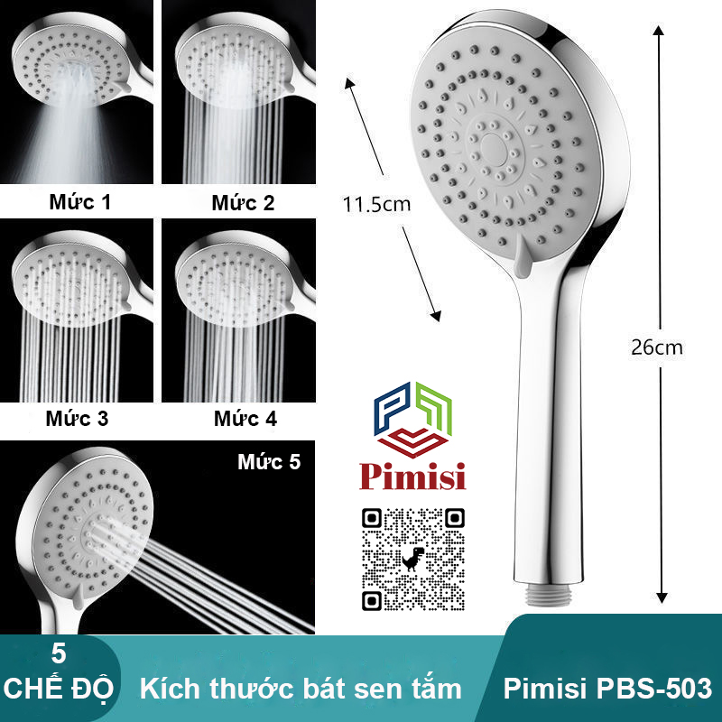 Bát Sen Tắm Chịu Nhiệt 5 Chế Độ Pimisi PBS-503 Tăng Áp Nhẹ Cho Vòi Tắm Hoa Sen Nóng Lạnh Với Tay Sen Bằng Nhựa Cao Cấp Mạ Xi Inox Sáng Bóng Kiểu Tròn To - Ổn Định Nhiệt Độ Theo Công Nghệ Đầu Phun Cao Su Massage Dạng Phun Mưa Tiết Kiệm Nước | Chính Hãng