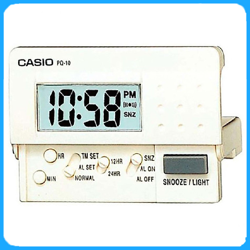 Đồng Hồ Báo Thức Du Lịch - Để Bàn Có Đèn LED Casio PQ-10-7R Màu Trắng ( 8 x 6cm)