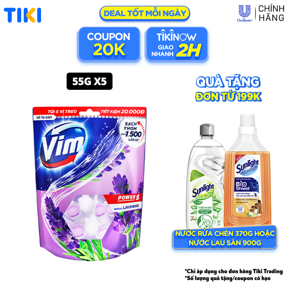 Combo 5 Bộ Viên tẩy bồn cầu Vim Power 5 Hương Lavender 275G