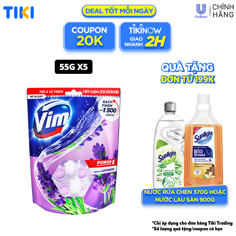 Combo 5 Bộ Viên tẩy bồn cầu Vim Power 5 Hương Lavender 275G (5x55G)