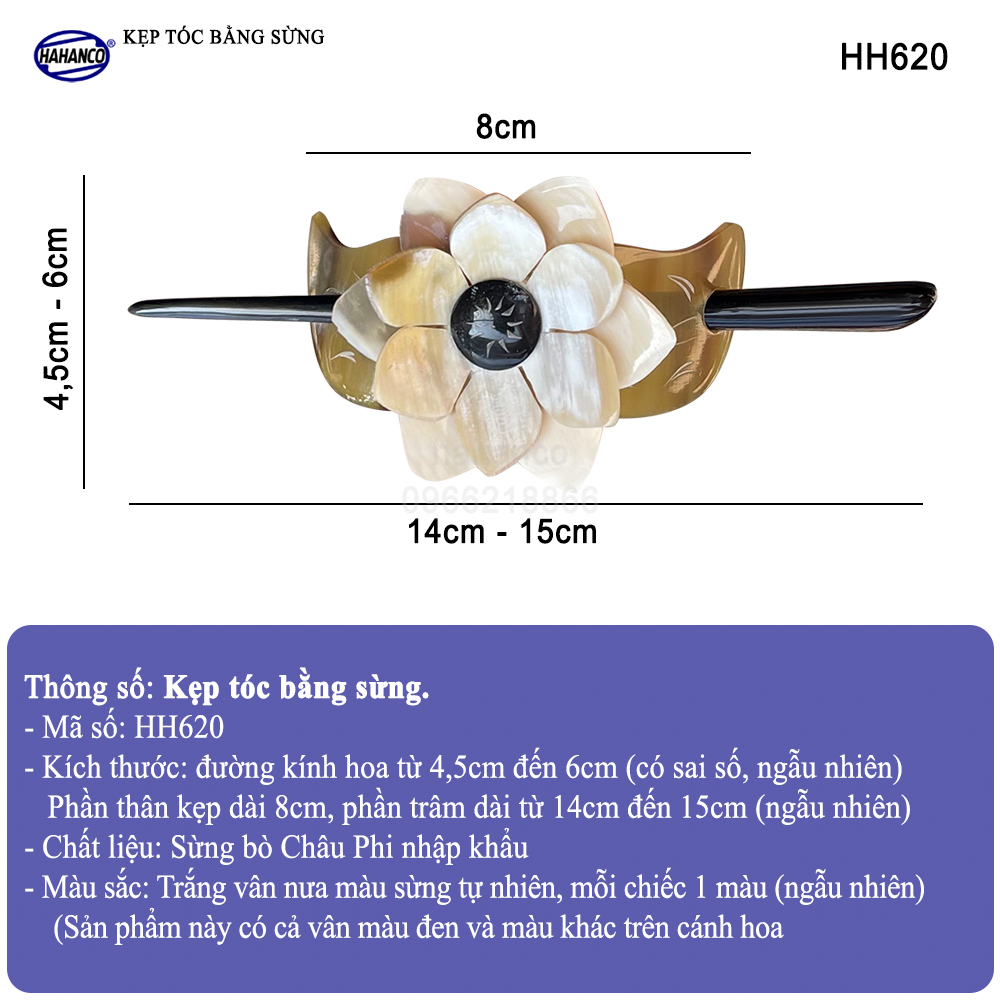 Kẹp tóc hoa bằng sừng có trâm cài - tinh sảo độc đáo dễ phối đồ - HH620