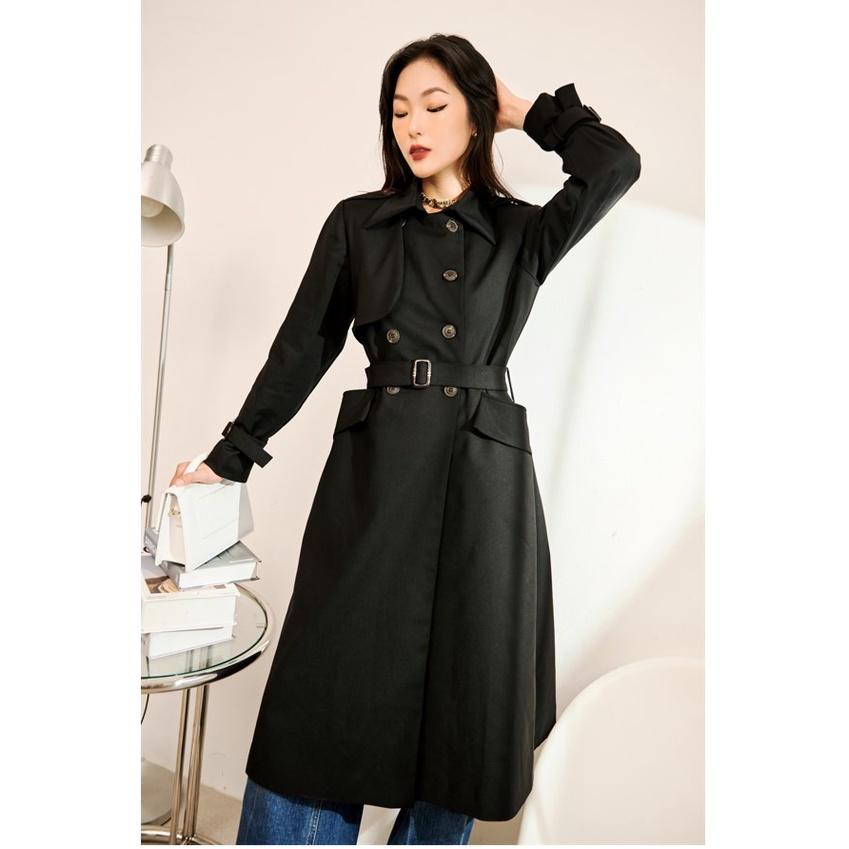 Áo khoác trench coat dáng dài chuẩn form, chất liệu dày dặn, màu đen