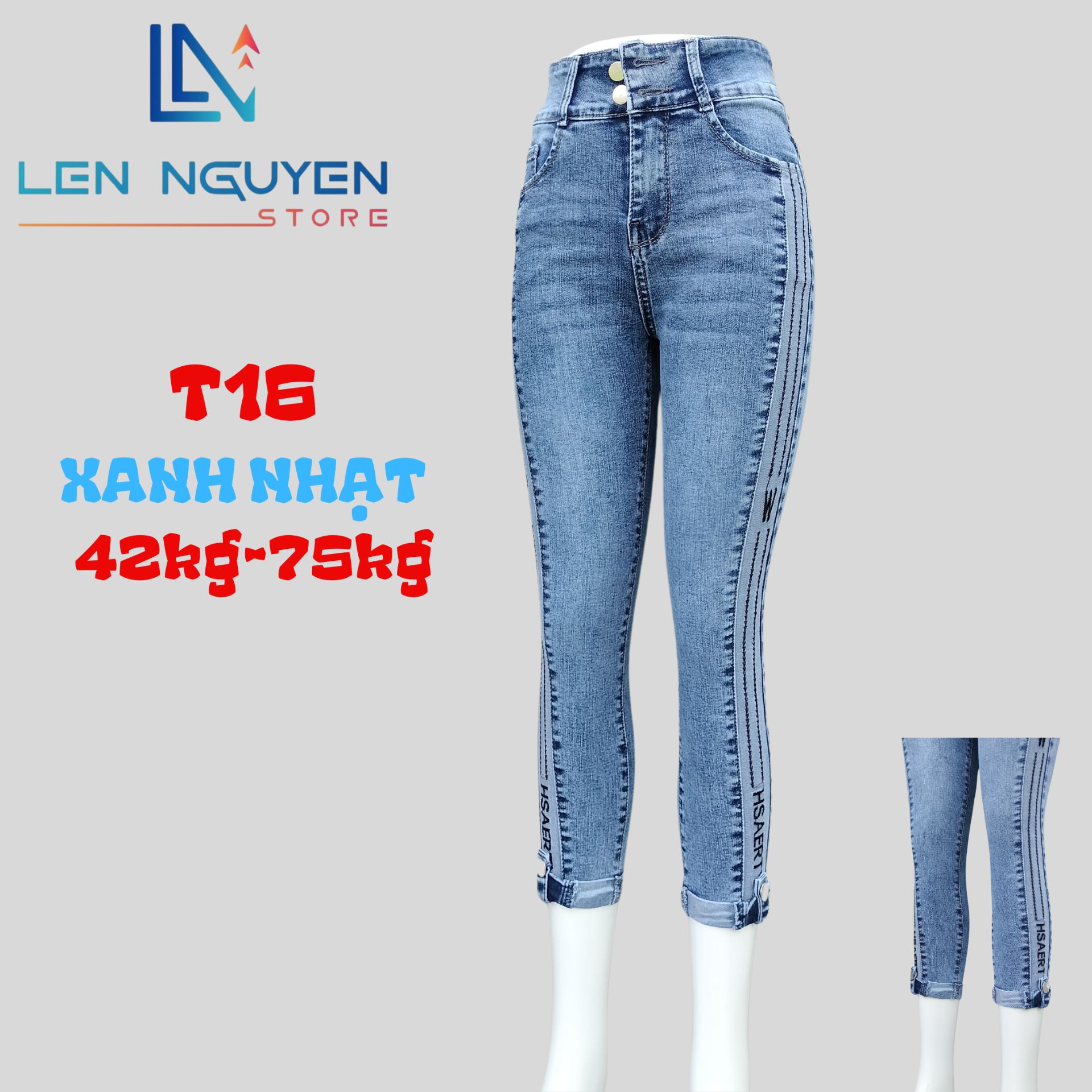 T16_Quần jean nữ lỡ dài 80-82cm thiết kế thêu sườn ,chất liệu vải cao cấp, co giãn cho 42kg đến 75kg 27-35 Vải Cao Cấp ,Mềm Mịn Thoáng Mát Pants Xanh Rêu Women Có Túi Denim Khuy