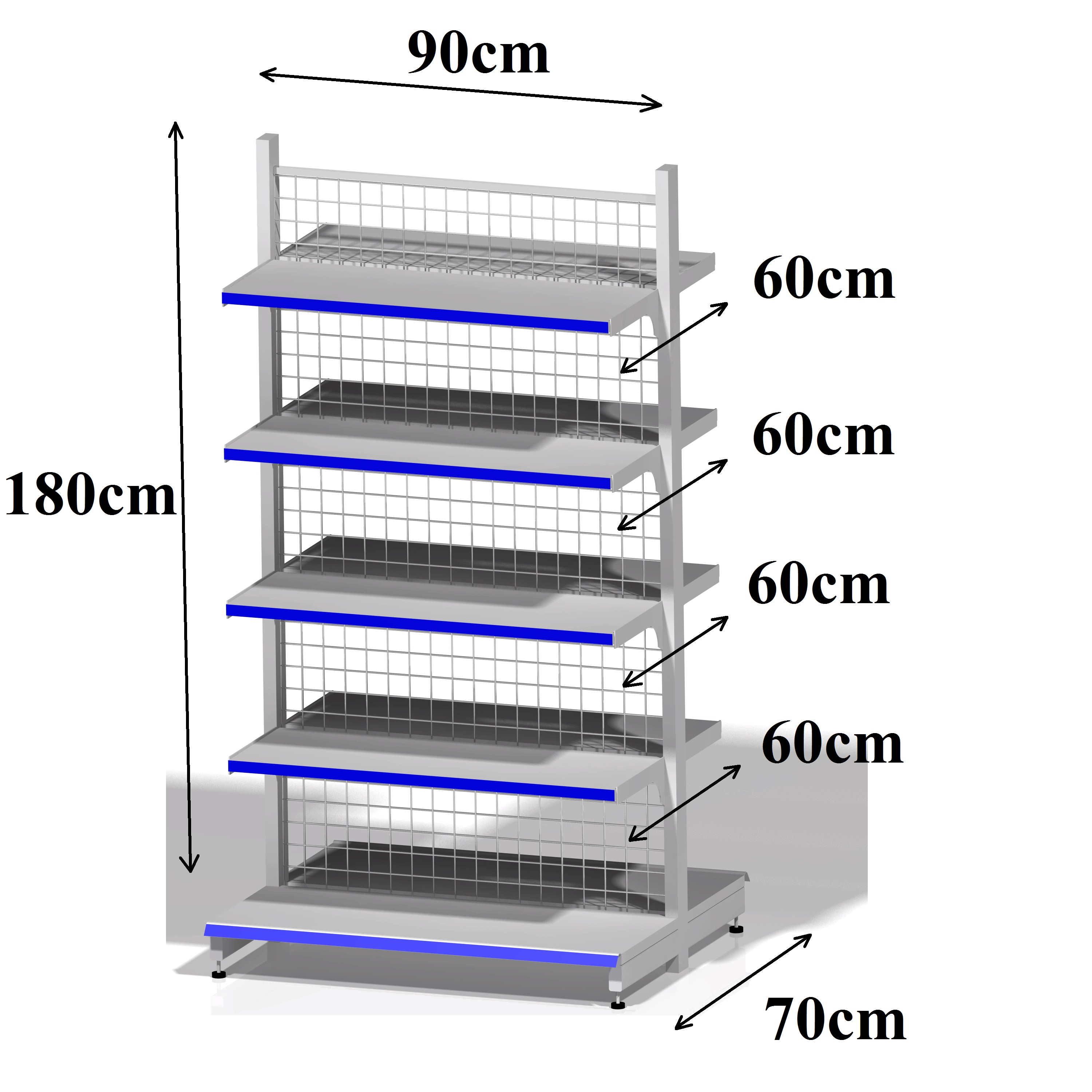 Kệ siêu thị giữa nhà (2 mặt) - Dài 90 x Rộng 70 x Cao 180 x 5 tầng x 2 mặt