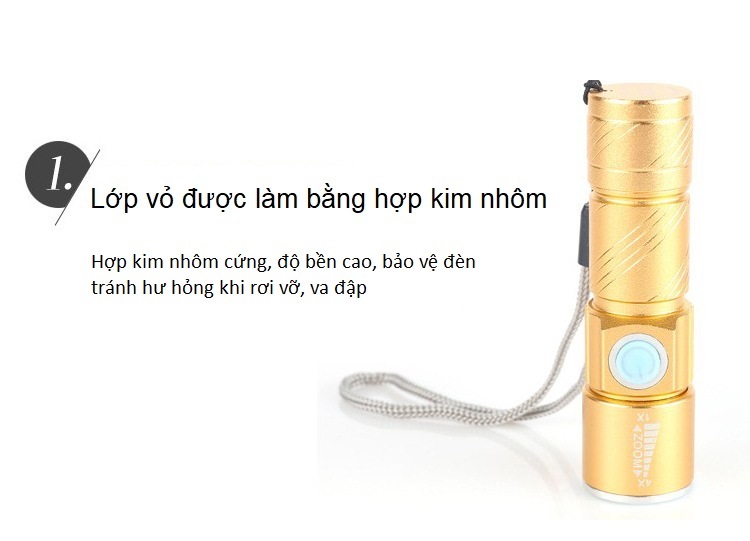 Đèn pin mini Q5 sạc USB ( NHỎ GỌN, SIÊU SÁNG )