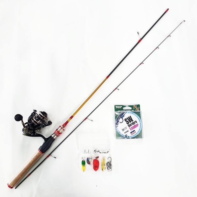 Bộ Cần Lure 1m8 Máy Đứng + máy Deukio kim loại + set phụ kiện câu lure