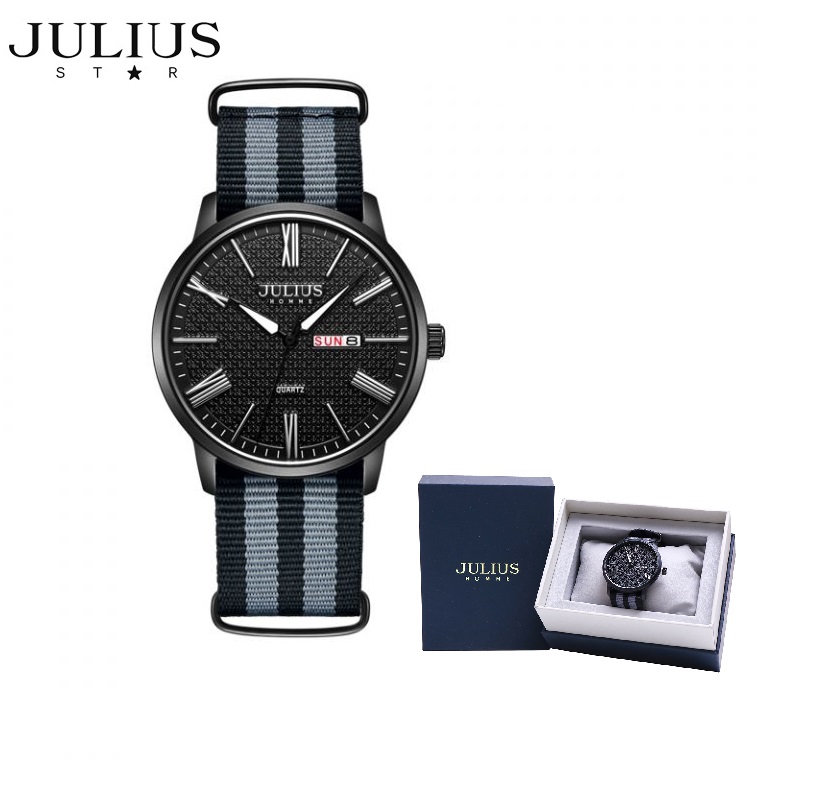 Đồng hồ nam dây Nato đen Julius Jah-124D