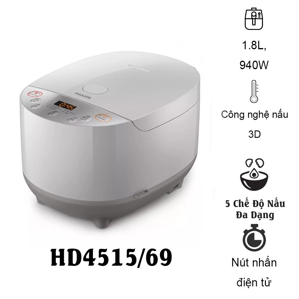 Nồi Cơm Điện Tử Philips HD4515, 1.8Lit - 1070w, Hàng Chính Hãng