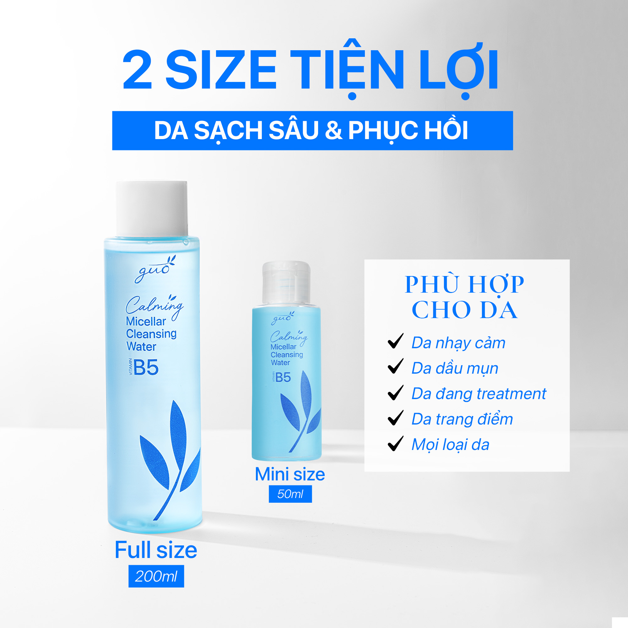 Nước Tẩy Trang B5 Làm Sạch Sâu, Dịu Nhẹ cho da nhạy cảm, không cồn, không cay mắt - Calming Micellar Water GUO