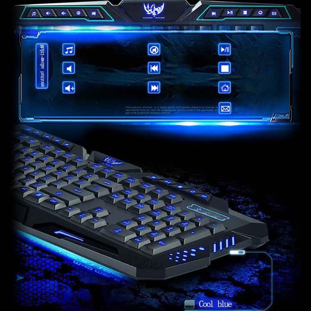 HSXJ V600 English 3 Backlight Wired Gaming Keyboard and Mouse Combo Optical Mice Adjustable DPI 114 Keys