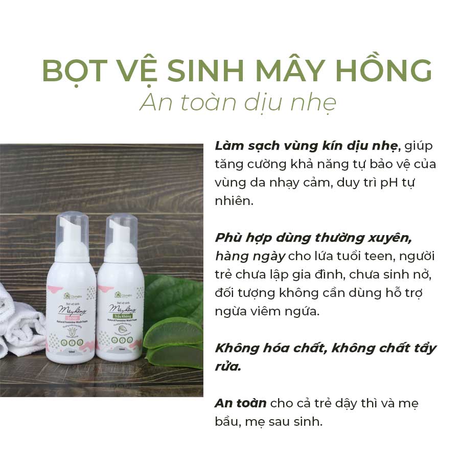 Bọt Vệ Sinh Phụ Nữ Mây Hồng Lô Hội Hương Hoa Hồng Anh Giảm Viêm Ngứa Cỏ Mềm 150ml