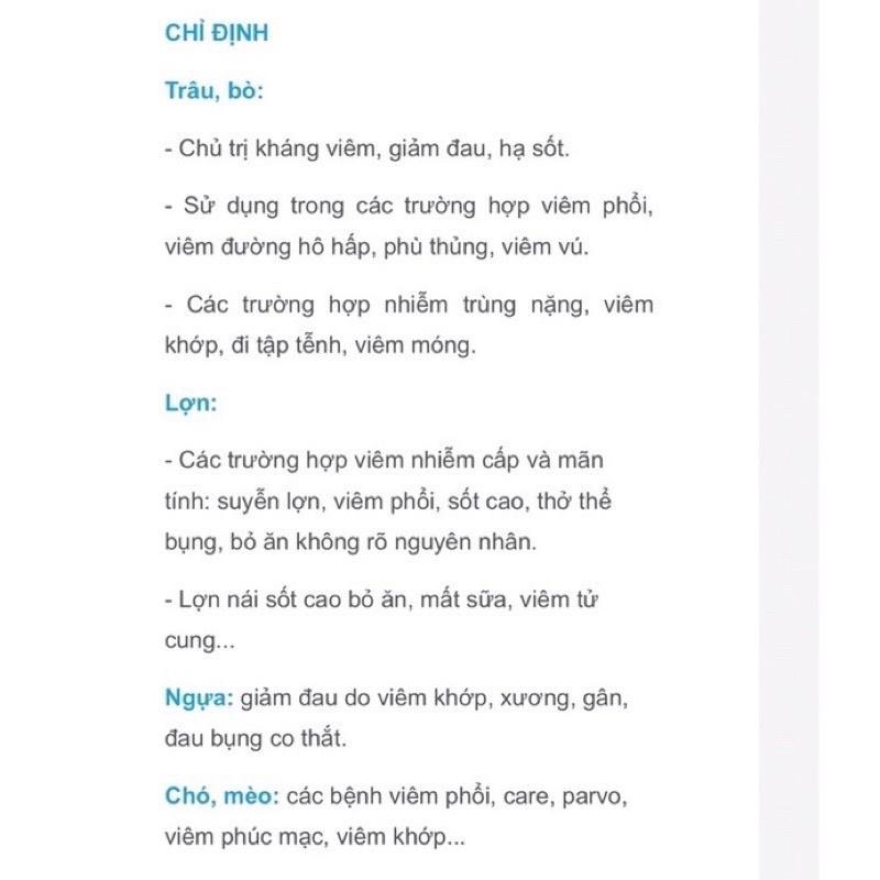 [ THÚ Y ] 1 lọ HET DAU 100ml dùng trị kháng viêm, giảm đau, hạ sốt., viêm phổi, viêm đường hô hấp, phù thủng, viêm vú, nhiễm trùng nặng, viêm khớp, đi tập tễnh, viêm móng trên trâu bò lợn gà chó mèo