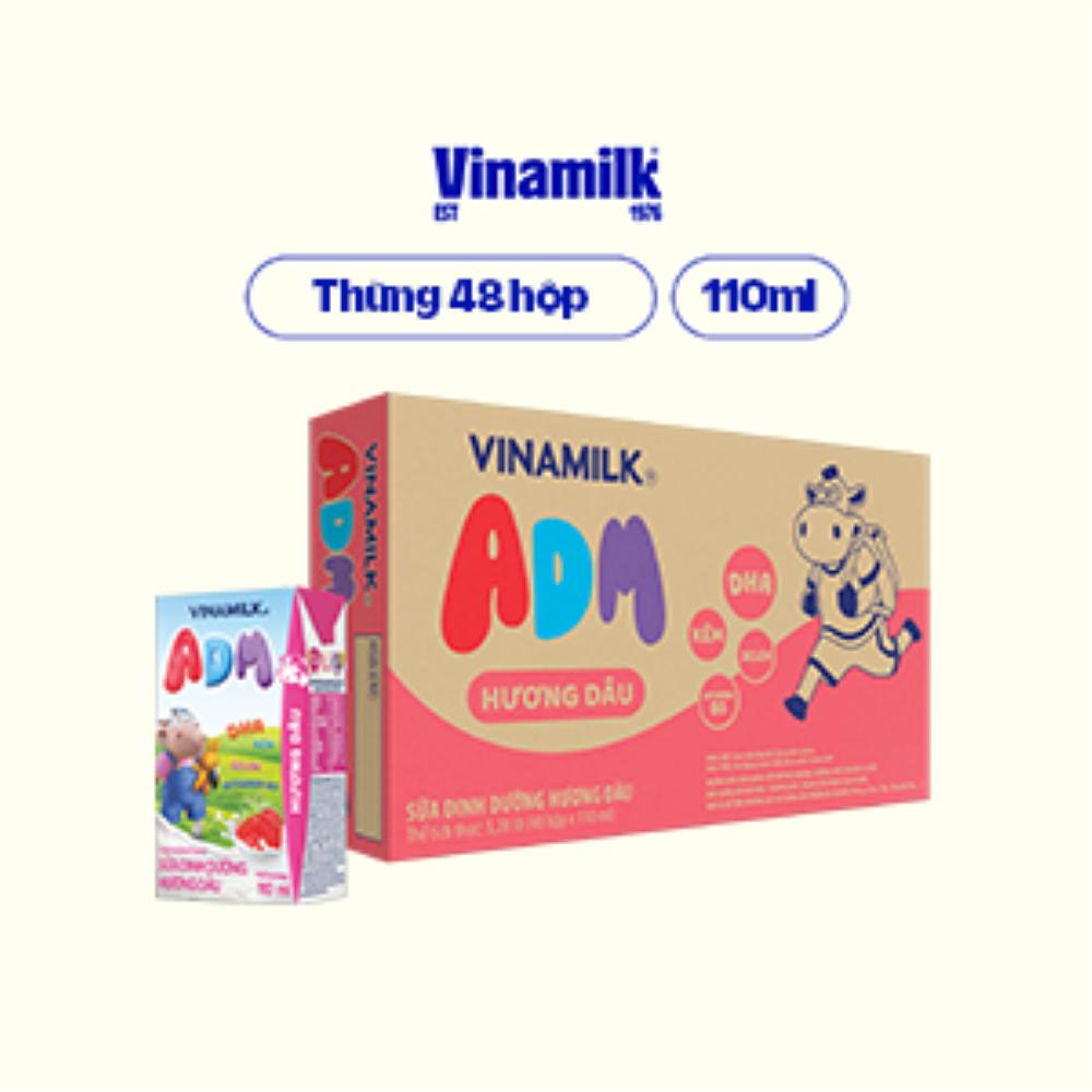 Thùng Sữa dinh dưỡng Vinamilk ADM Gold IQ Hương dâu Hộp 110ml - 48 hộp/Thùng