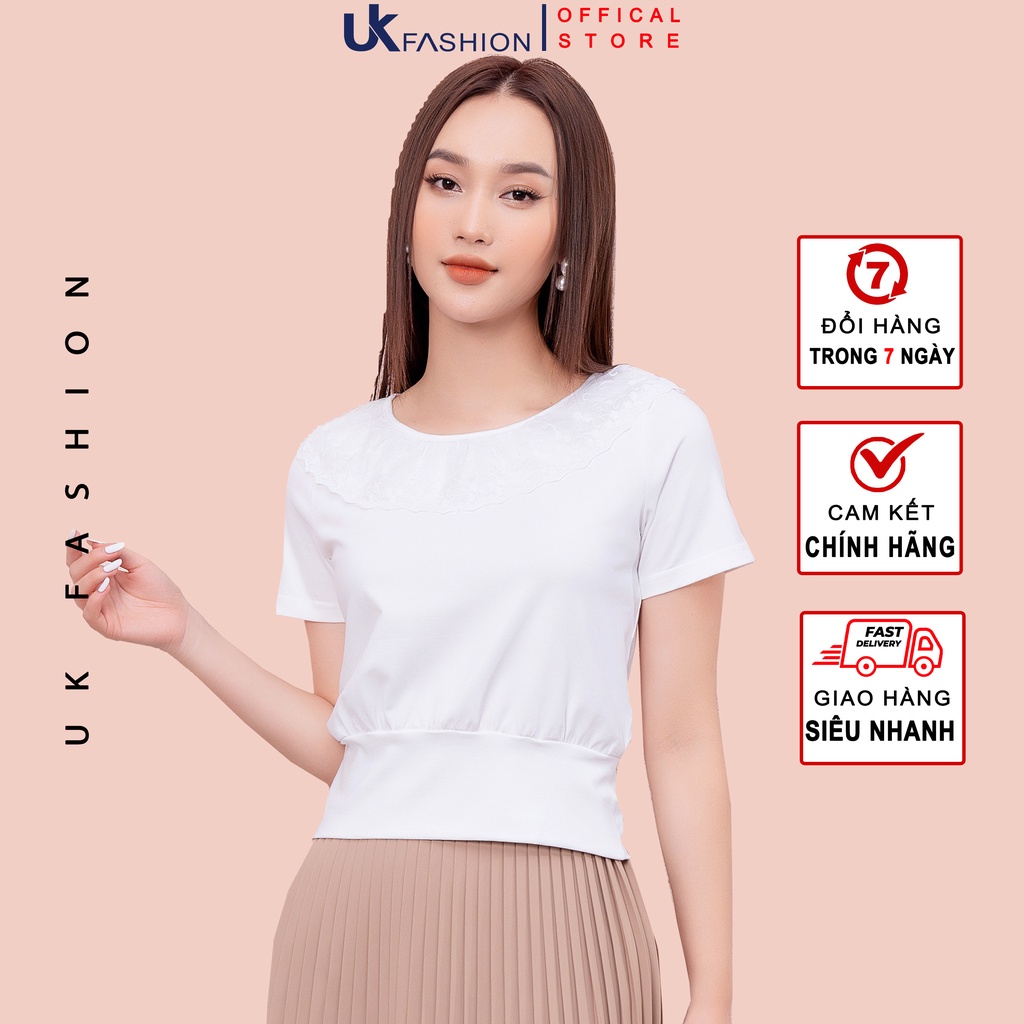 Áo Thun Nữ Ngắn Tay Hai Màu Đen Trắng UK Fashion Thiết kế cổ tròn phối họa tiết, vải nhập hàn cao cấp NKAT2201006