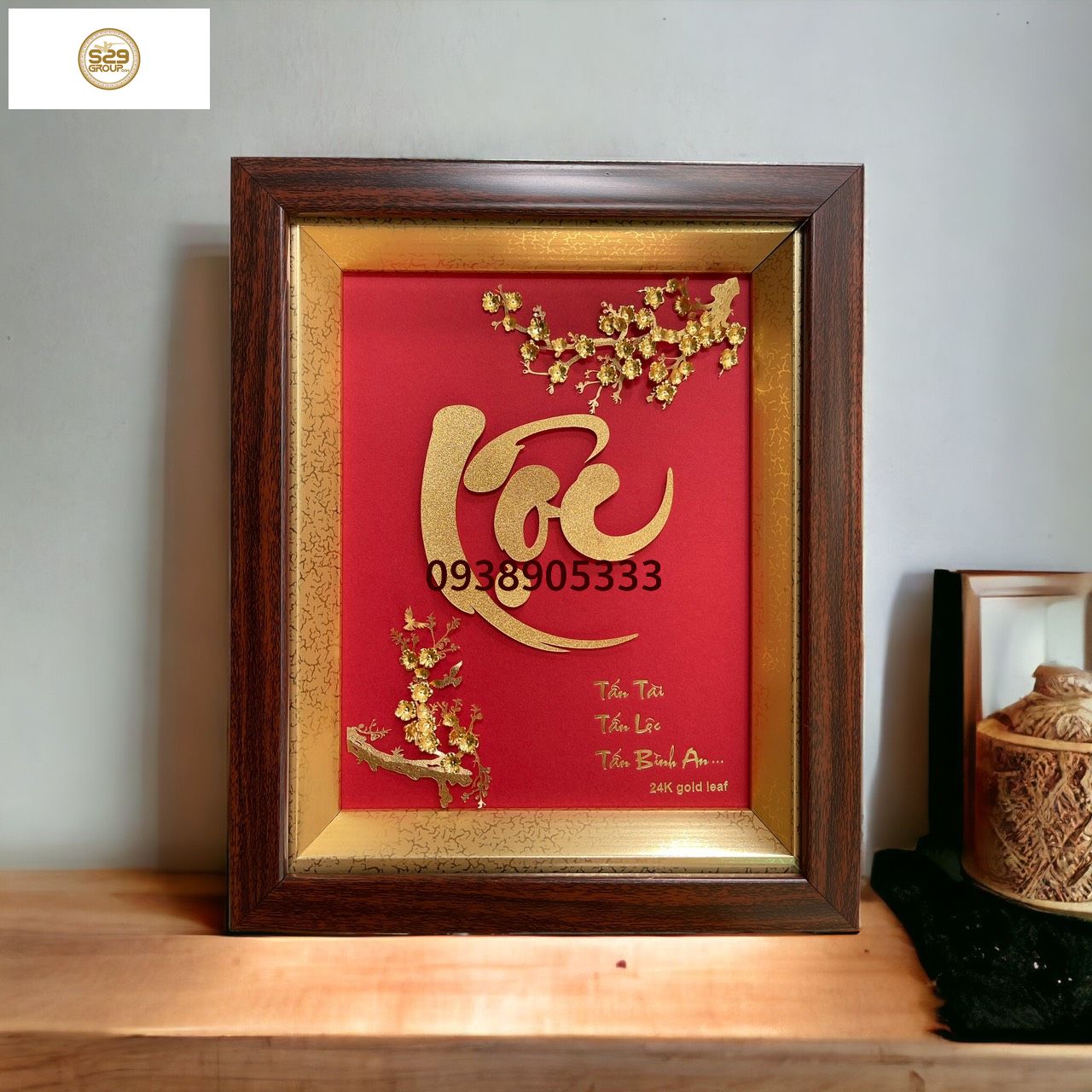 Tranh chữ lộc mạ vàng 24k,quà tặng để bàn sang trọng