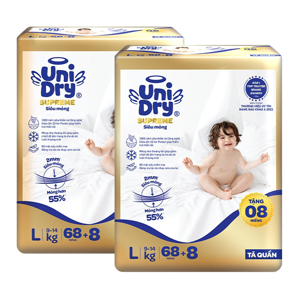 [Mẫu mới] Combo 2 Tã quần Unidry G3X Supreme siêu mỏng size L - 68+8 miếng