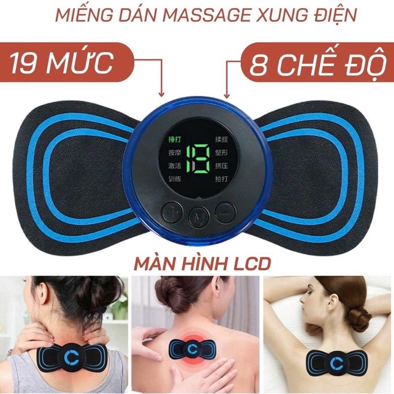 Miếng Dán Massage Giảm Đau Nhức Cổ Vai Gáy, Bắp Tay, Lưng Máy Mat Xa Xung Điện Nhiều Chế Độ Tặng Kèm Dây Sạc USB