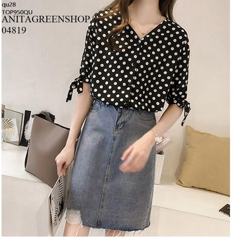 TOP859 ÁO NỮ CHẤM BI TAY LỠ