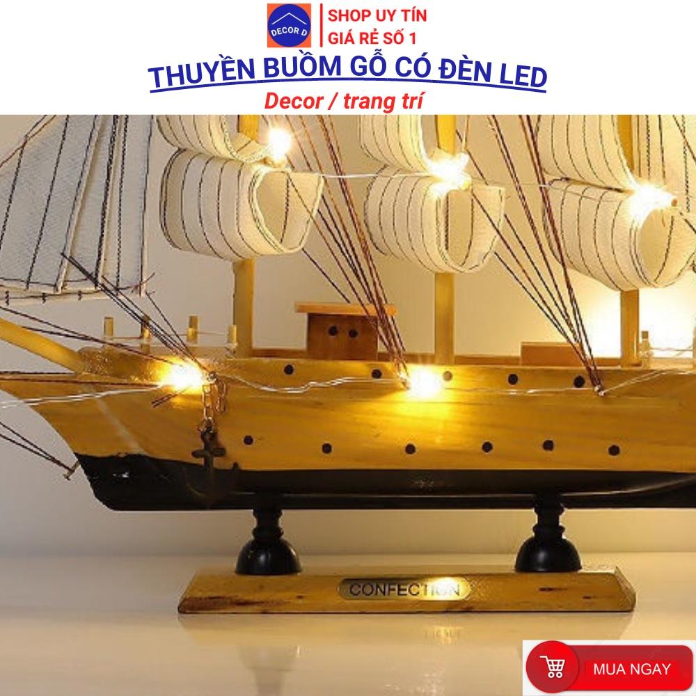 Thuyền buồm gỗ mô hình có đèn Led ánh sáng đặc sắc - Decor, trang trí nhà cửa