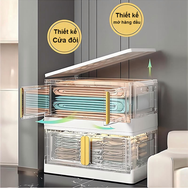Tủ Đựng Đồ Gấp Gọn Nubie Cao Cấp Ngang 56cm 4/5 Tầng, Đựng Quần Ao, Cửa Nam Châm, Kèm Bánh Xe
