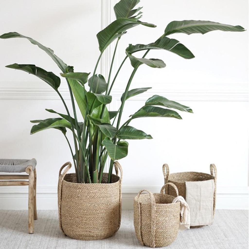 Garden Flower Pot Planter Basket Straw Woven Storage Basket Household Bag S