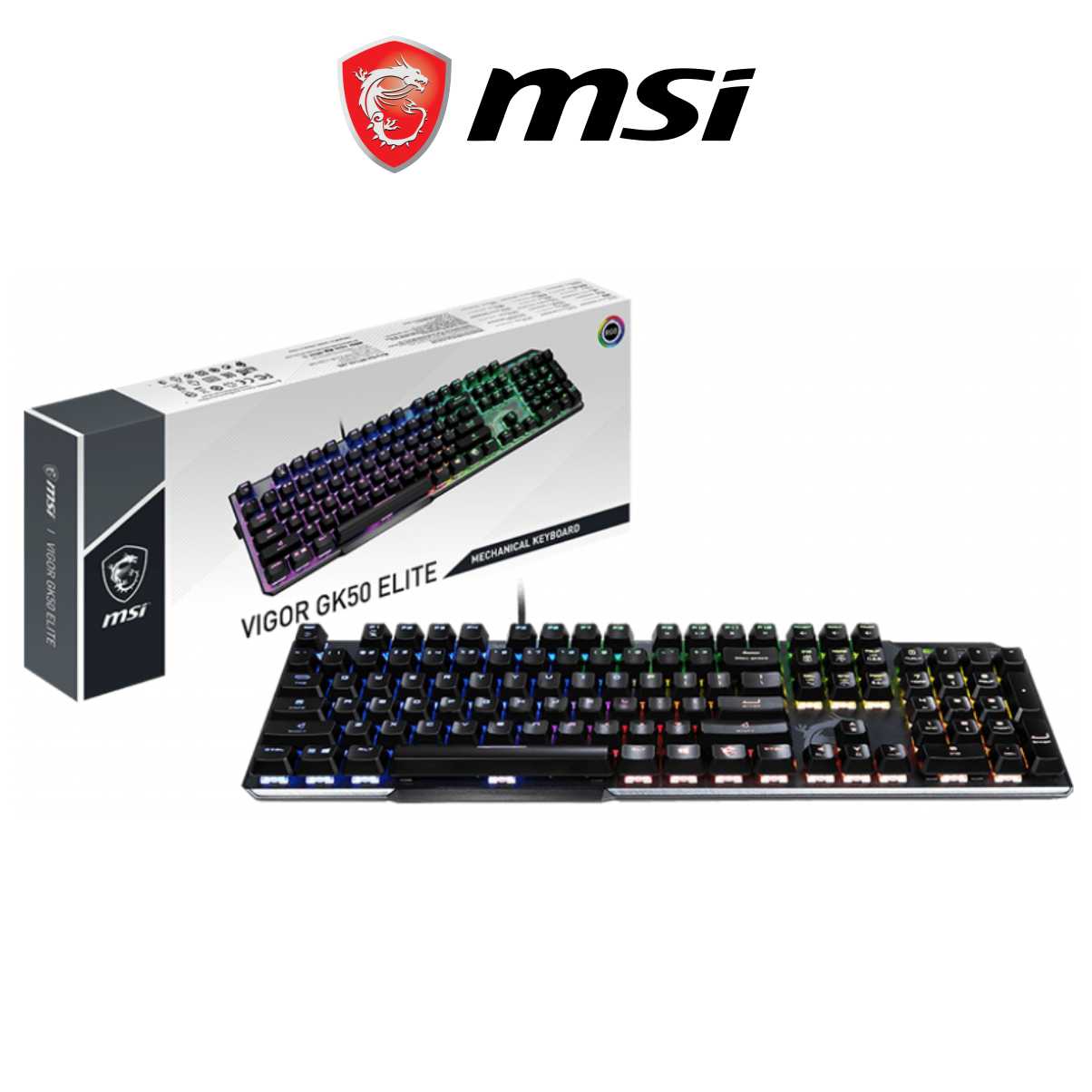 Bàn Phím Gaming Cơ MSI Vigor GK50 Kailh Box White Đèn LED RGB, Dây Cắm USB Dài 1.8M - Hàng Chính Hãng
