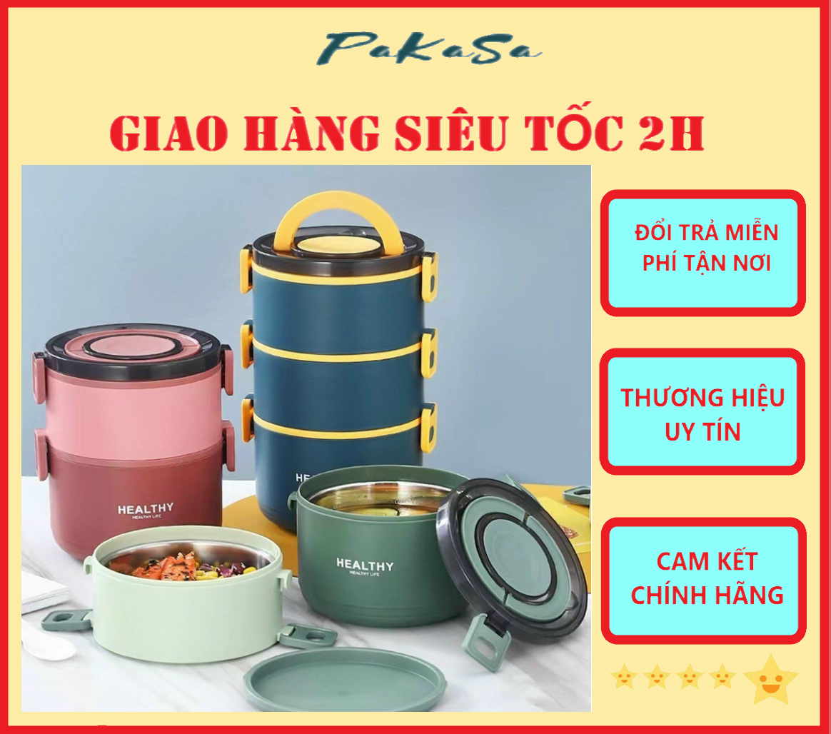 Cà Mèn 3 Tầng Giữ Nhiệt Lõi Inox 304 Cao Cấp Có Thể Tách Rời HEALTHY - Hàng Chính Hãng