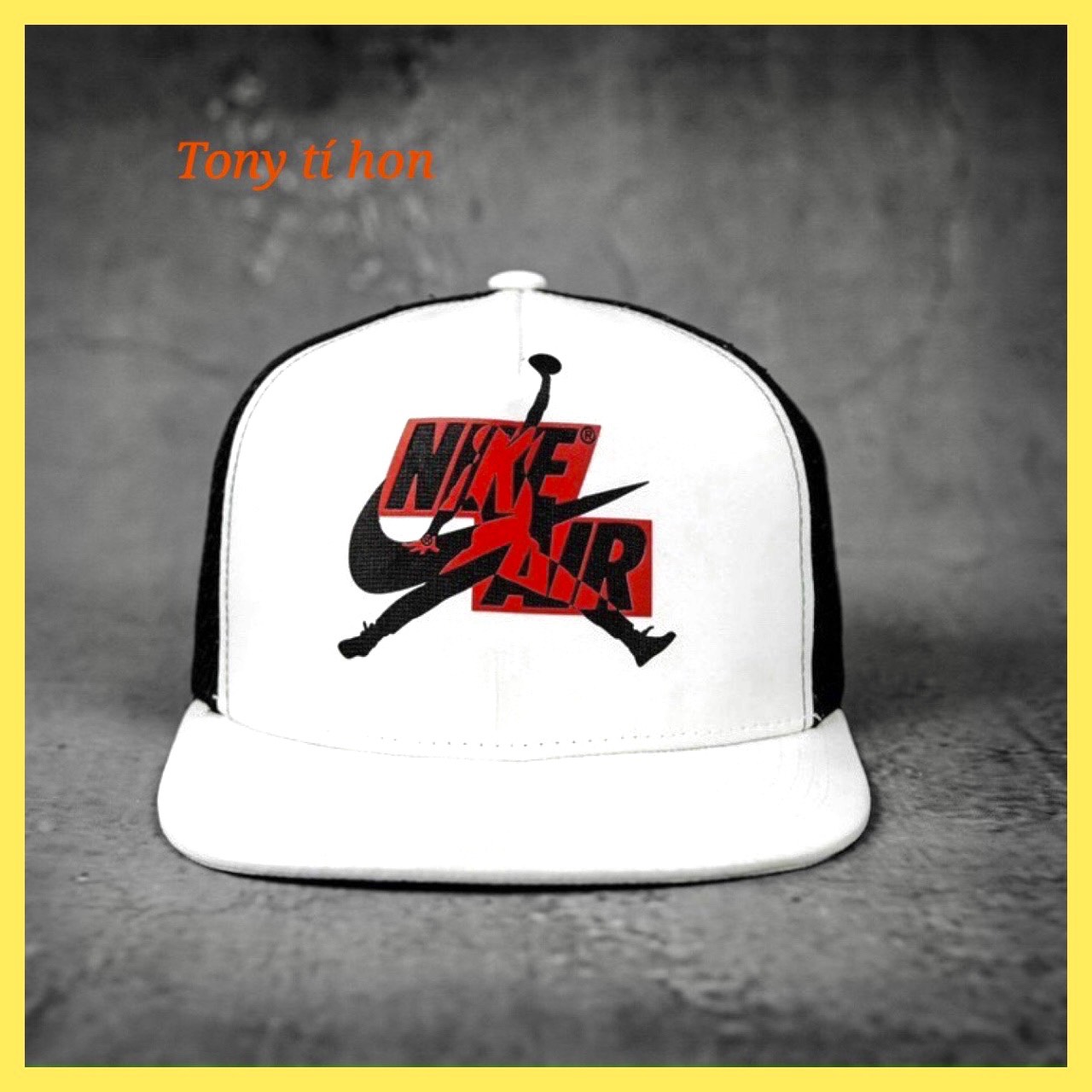 Mũ/nón kết lưỡi trai Snapback trắng phối lưới đen, họa tiết