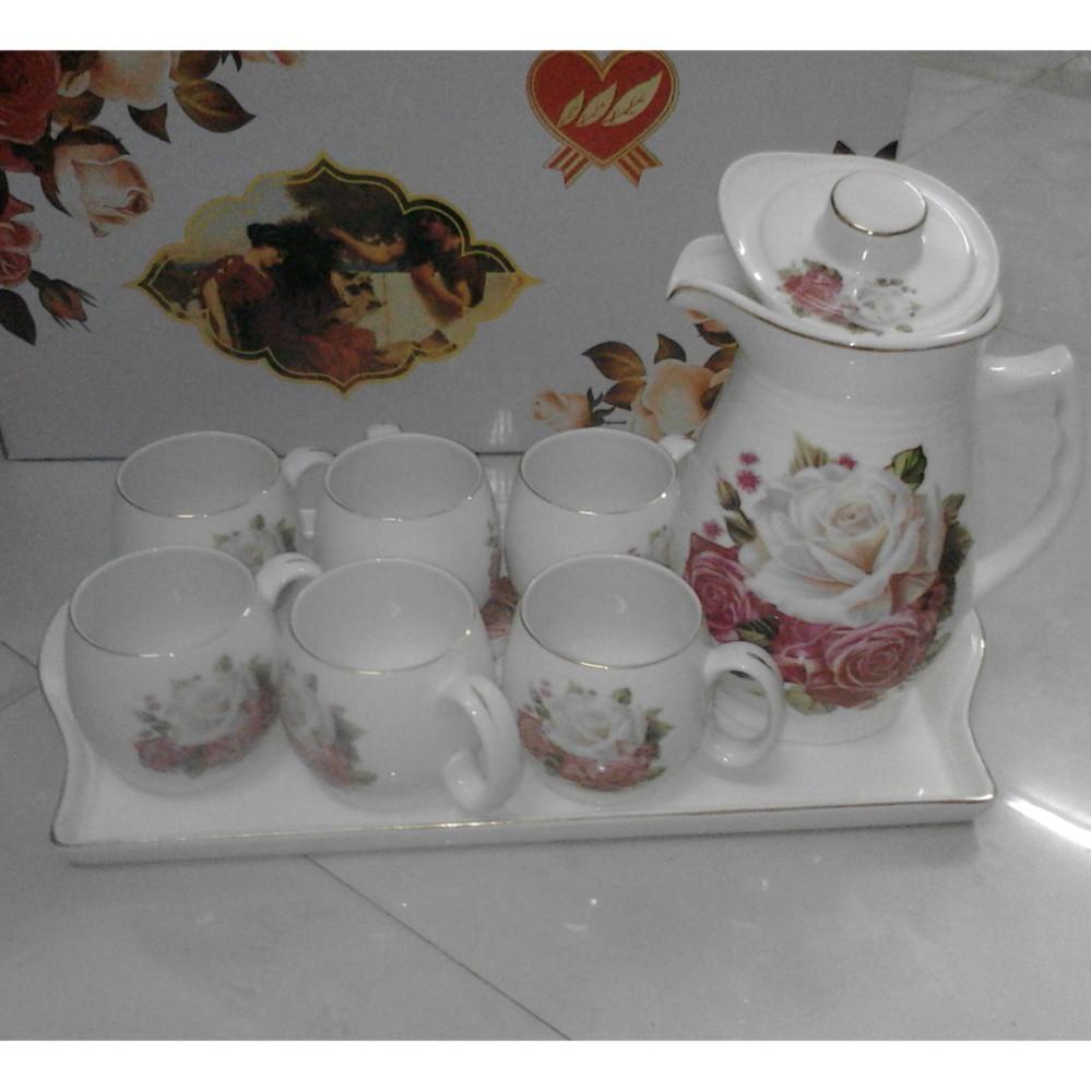 Bộ ấm chén uống trà, khay hoa, HQ