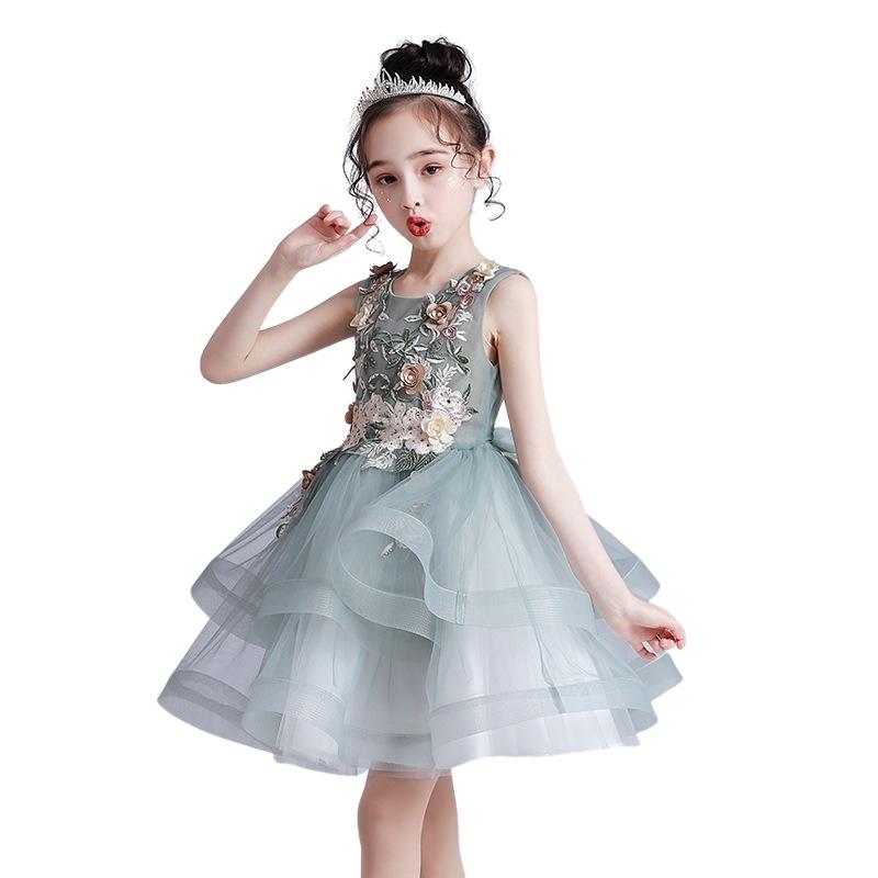 Váy đầm bé gái dễ thương, váy dự tiệc cho bé từ 6-12 tuổi màu xanh lục