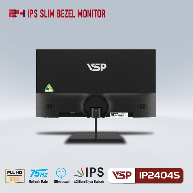 Màn hình VSP IP2404S ~ 24inch (23.8&quot; IPS FHD 75Hz, HDMI+VGA+Audio out SPK 8Ω 3W) - Hàng chính hãng TECH VISION phân phối