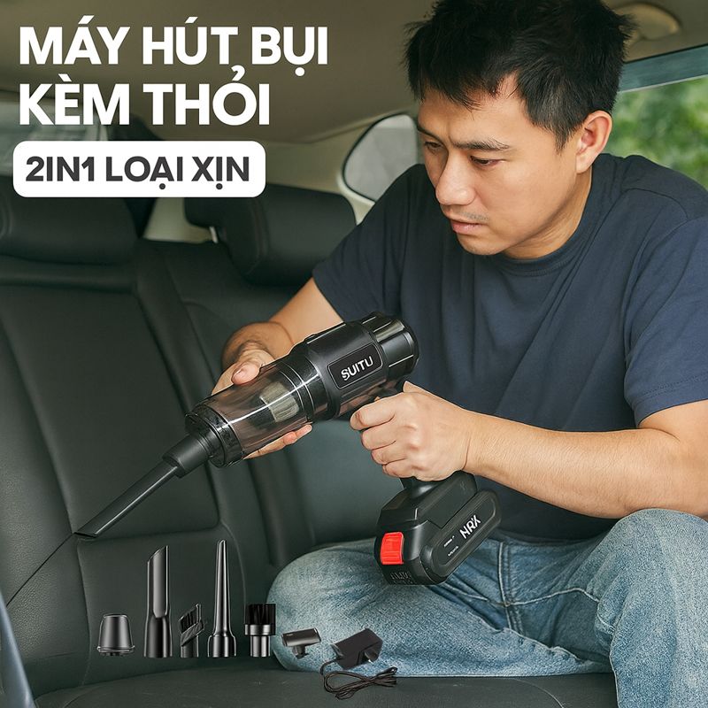 Máy Hújt Bụi Kiêm Thổi Bụi 2in1 Siêu Khỏe – Pin Lithium Rời, Loại Xịn Siêu Bền, ĐÈN TRANG TRÍ